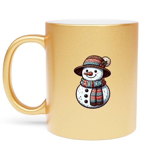 Winter Wonderland: Charming Snowman Illustration Metallic Mugs
