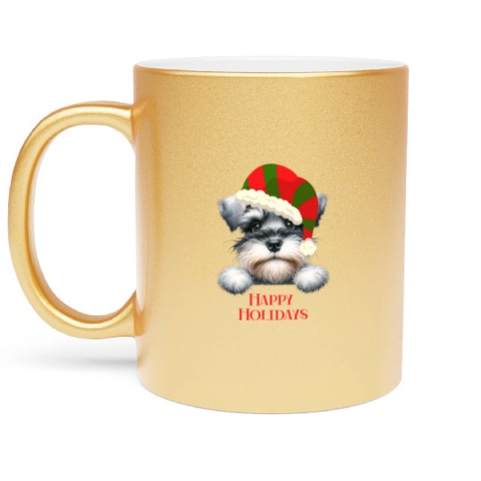 Christmas Peeking Dogs Happy Holidays Metallic Mugs