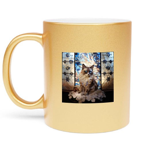 Ragdoll cat in stained glass Metallic Mugs