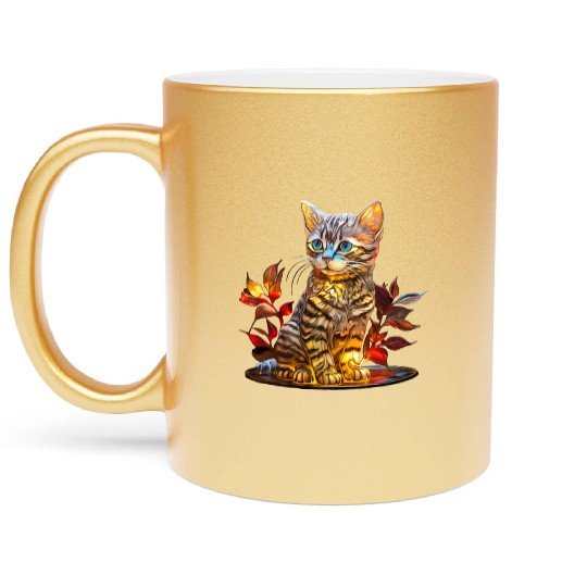 Stained Glass American Shorthair kitten Metallic Mugs