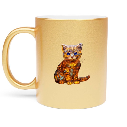 Stained Glass Scottish Fold kitten Metallic Mugs