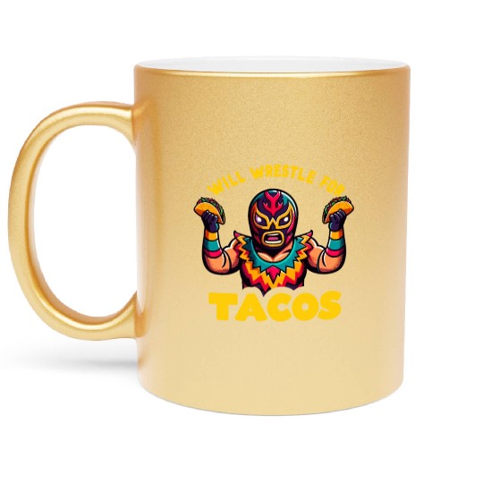 Mexican Wrestling Wrestler Lucha Libre Taco Mexico Metallic Mugs