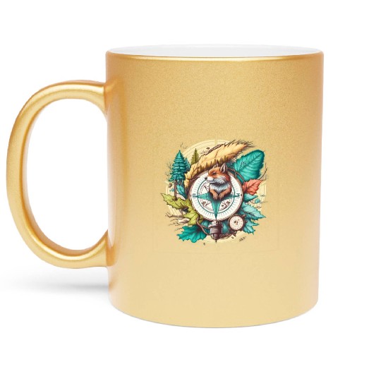 Adventurous Squirrel Compass : Navigating Nature Metallic Mugs