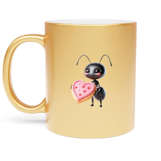 Ant With Heart Cookie Valentine's Day Greeting Metallic Mugs