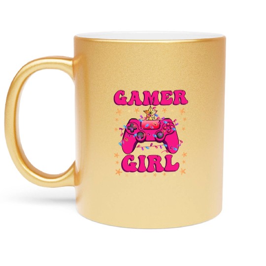 Gamer Girl Christmas Gamer Video Game X-Mas Metallic Mugs