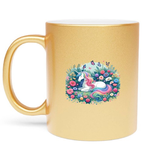 Botanist Unicorn in a Magical Garden Metallic Mugs