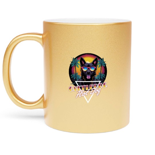 Retro Wave Cattledog Hot Dog Metallic Mugs