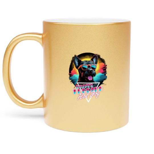 Retro Wave Jack Russel Terrier Hot Dog Metallic Mugs