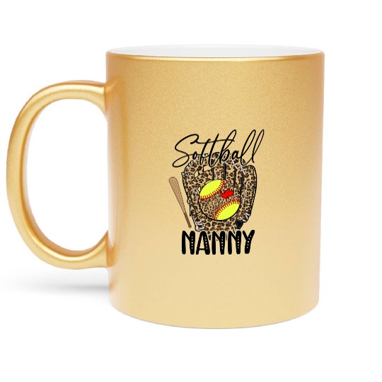 Softball Nanny Leopard Game Day Softball Lover Metallic Mugs