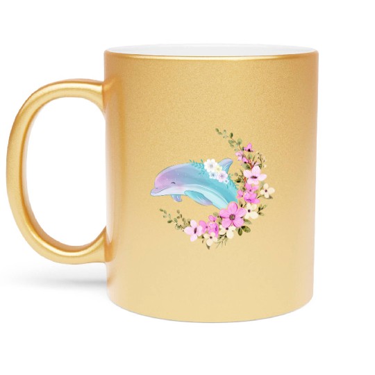 Dolphin Flower Floral Metallic Mugs