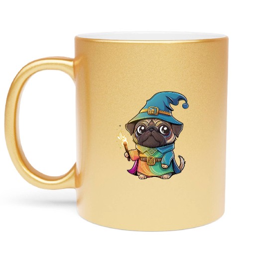 Colorful Kawaii Pug Wizard Metallic Mugs