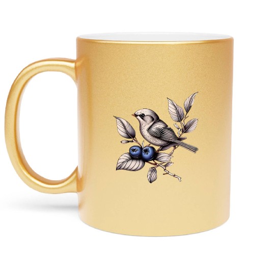 Bird on a Blueberry Branch Metallic Mugs