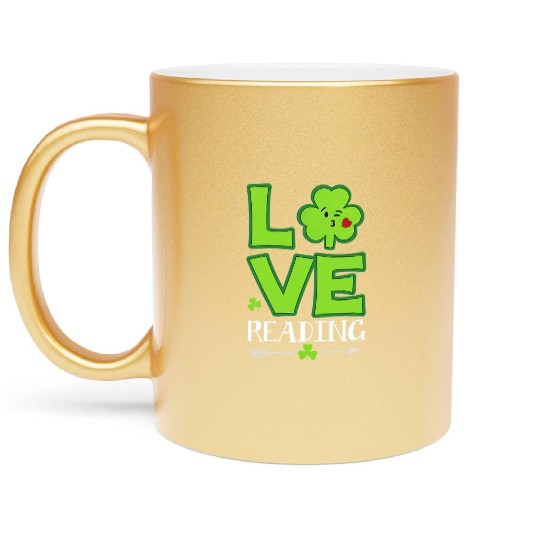 Love Shamrock Reading Teacher Funny St Patricks Da Metallic Mugs