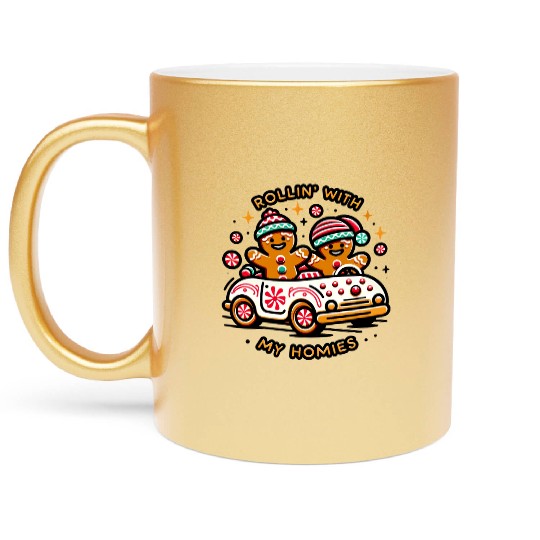 Rollin' With My Homies Vintage Gingerbread Men Metallic Mugs