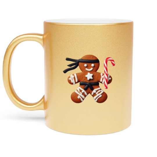 Funny Ninja Gingerbread Man Cookie Candy Cane Metallic Mugs