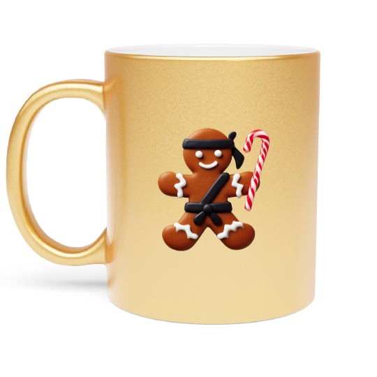 Funny Ninja Gingerbread Man Cookie Candy Cane Metallic Mugs