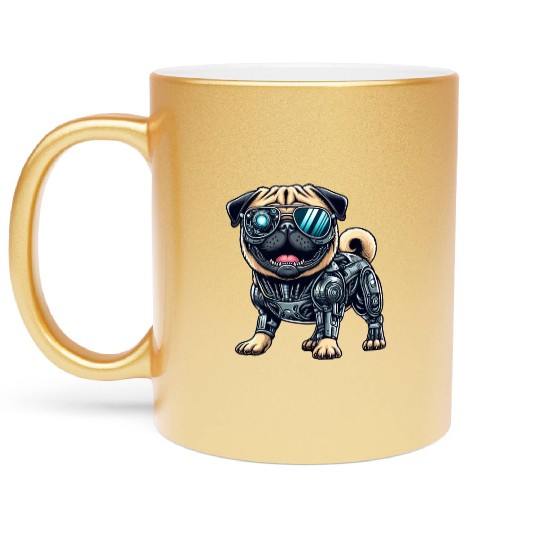 Pug Cyborg - Bionic Robot Dog Metallic Mugs