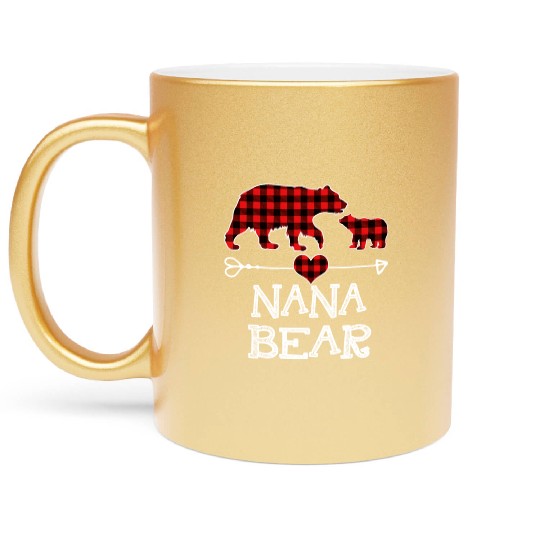Nana Bear Pajama Red Plaid Buffalo Family Metallic Mugs