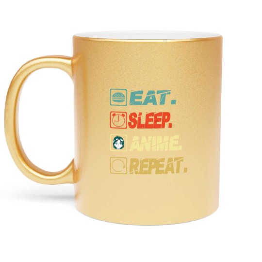 Eat Sleep Anime Repeat Ramen Kawaii Japanese Manga Metallic Mugs