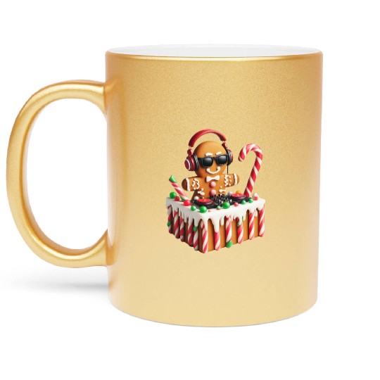 Gingerbread DJ Booth Christmas Holiday Candy Cane Metallic Mugs