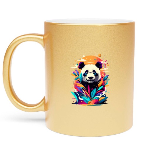 Giant Panda Colourful - Cute Panda Bear Bamboo Metallic Mugs