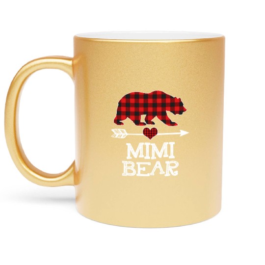 Mimi Bear Pajama Red Plaid Buffalo Family Metallic Mugs
