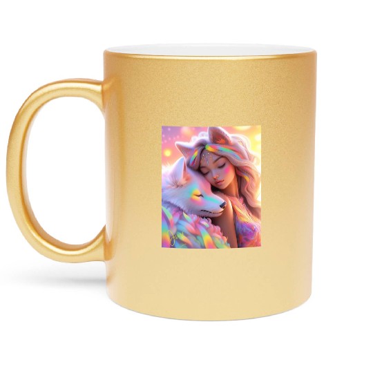 Rainbow Friends - White Wolf and Girl Metallic Mugs