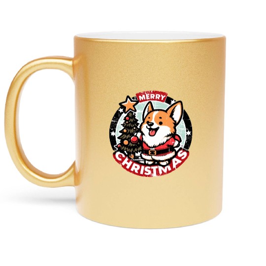 Retro Christmas Corgi Gifts For Dog Lovers Metallic Mugs