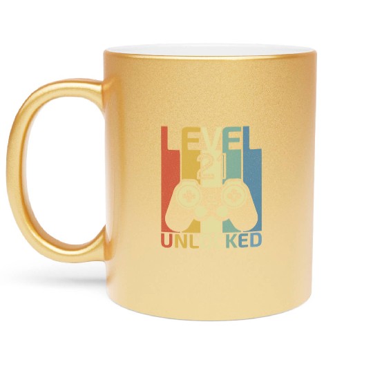 Level 21 Unlocked Funny Video Gamer 21st Birthday Metallic Mugs