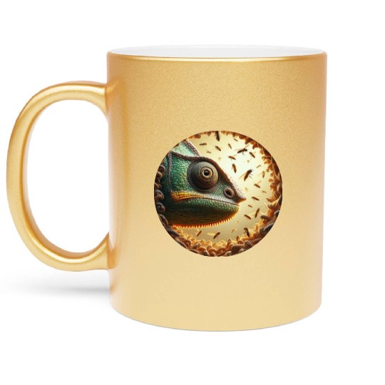 Chameleon head surrounded by bees Metallic Mugs