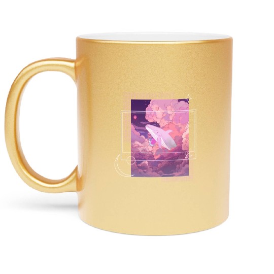 Lofi Japanese Aesthetic Pastel Fantasy Whale In Cl Metallic Mugs