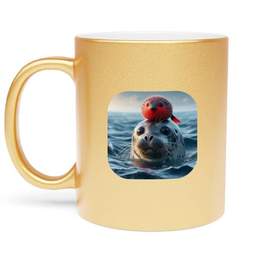 Seal and pufferfish friends from the ocean Metallic Mugs
