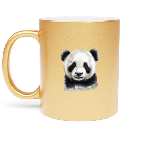 Cute Panda Bear Cub Watercolor Painting Portrait Metallic Mugs