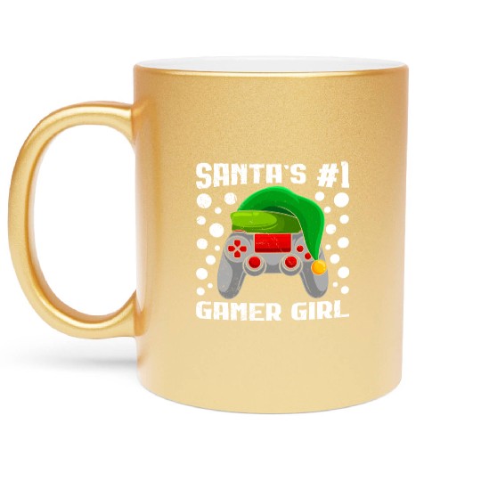 Santa's Number 1 Gamer Girl Christmas Gambling Metallic Mugs