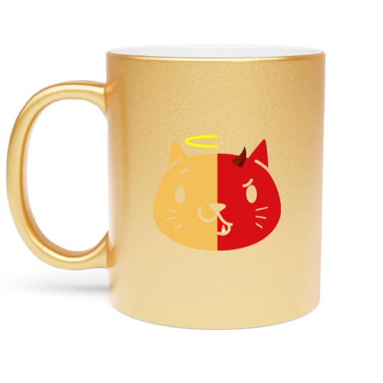 Two Face Cat Angel And Devil Metallic Mugs