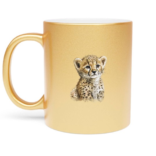 Cheetah Baby Watercolor Painting Portrait Metallic Mugs
