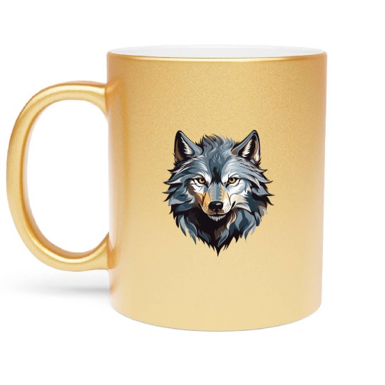 Majestic Wolf Face Illustration Metallic Mugs