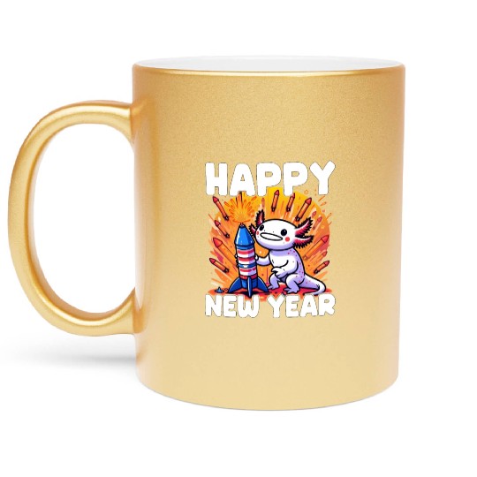 Axolotl Happy New Year Metallic Mugs