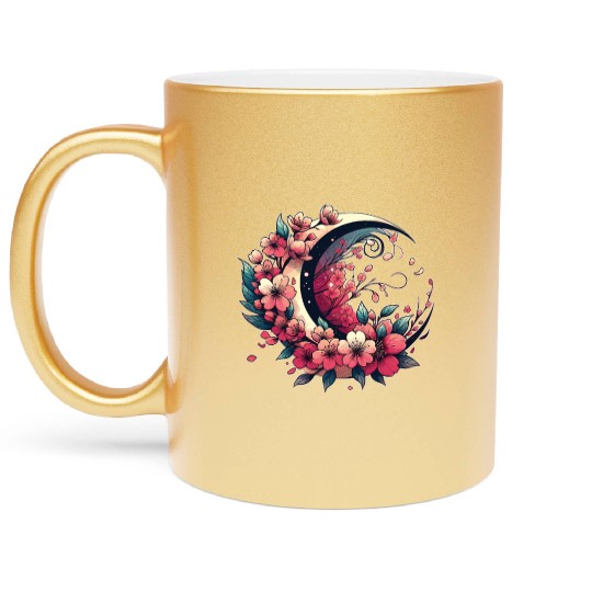 Moon And Cherry Blossoms In Japanese Style Metallic Mugs