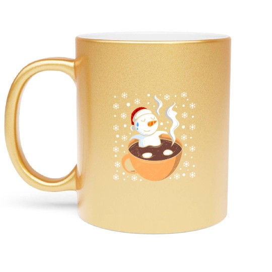 Snowman Hot Cocoa Snowmen Swimming in Hot Metallic Mugs