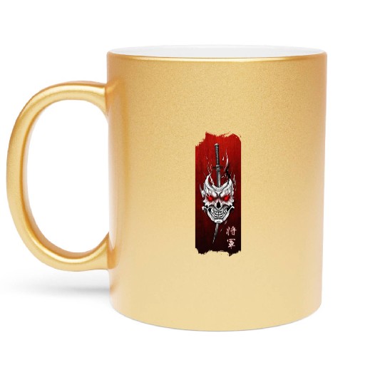 Shogun's Embrace: Mask, Katana, and Honor Metallic Mugs