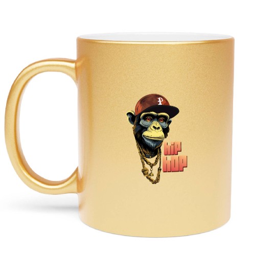 Hip hop monkey with rapper hat Metallic Mugs