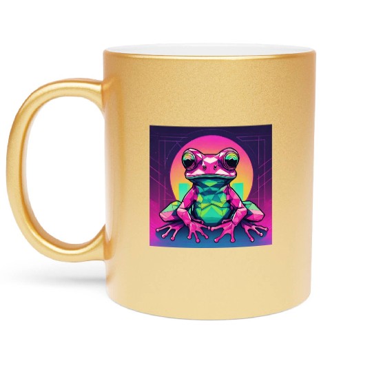 Geometric Synthwave Frog Metallic Mugs