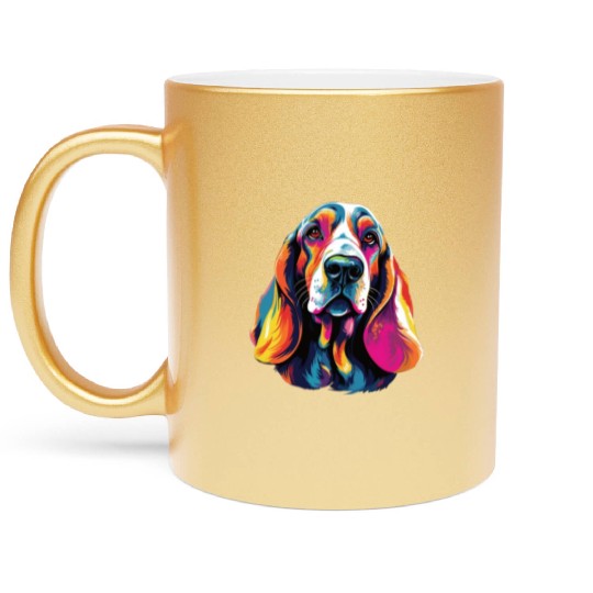 Watercolor Colorful Basset Hound Metallic Mugs