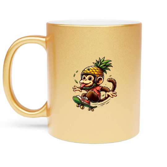 skateboarding monkey with pineapple helmet Metallic Mugs