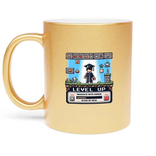 Pixel Perfect Grad: Level Up - Class of 2024 Metallic Mugs