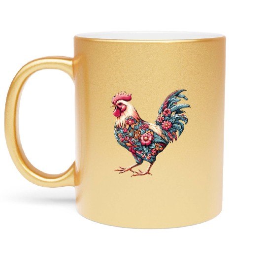 Charming Floral Chicken - Love Chickens Farm Life Metallic Mugs