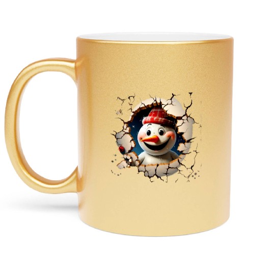 3D Peeking Christmas Snowman Metallic Mugs