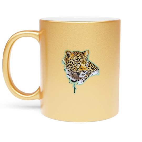 Leopard Portrait in Painting Metallic Mugs