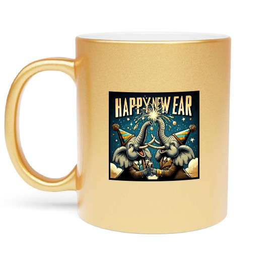 New Year's Eve Elephant Cheers with Champagne Metallic Mugs